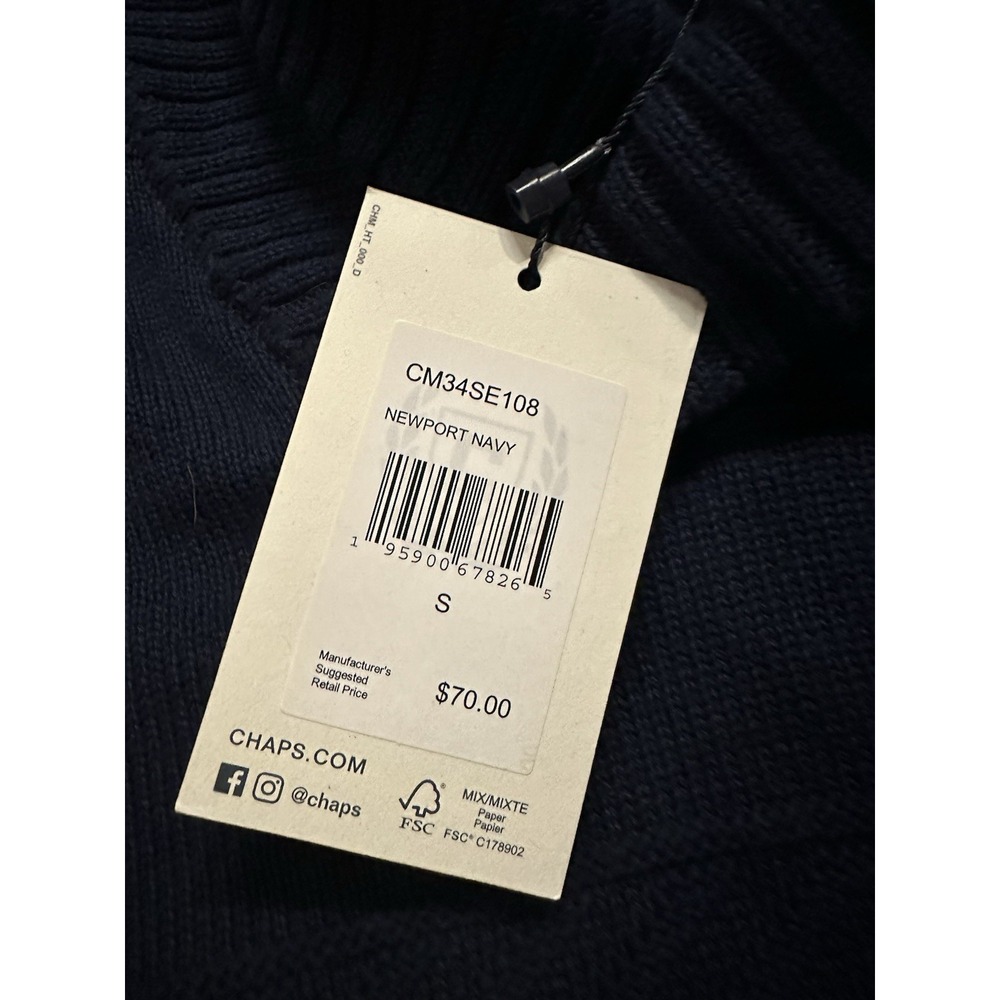 Chap's Men's Newport Navy Blue Button Neck‎ Knit Sweater Preppy Small NEW - Picture 6 of 10